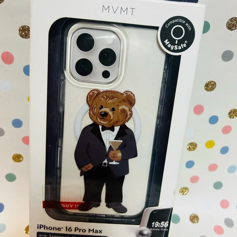 MVMT Bear in Tux with Martini IPhone 16 Pro Max protective phone Case NIB‎